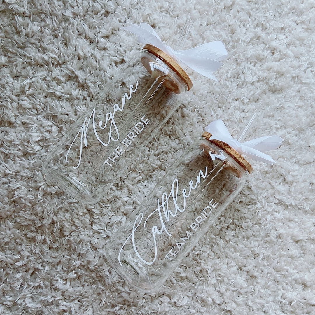 gobelets en verre personnalisable Bride et Team Bride EVJF
