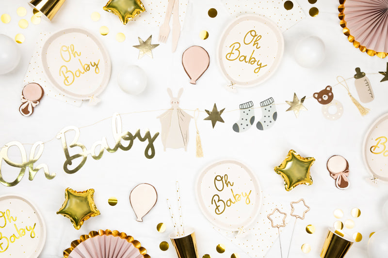 Assiettes Oh Baby Dorées pour Baby Shower