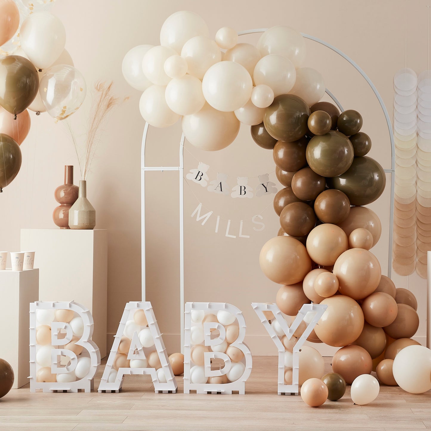 pack ballons nude et taupe hello baby babyshower