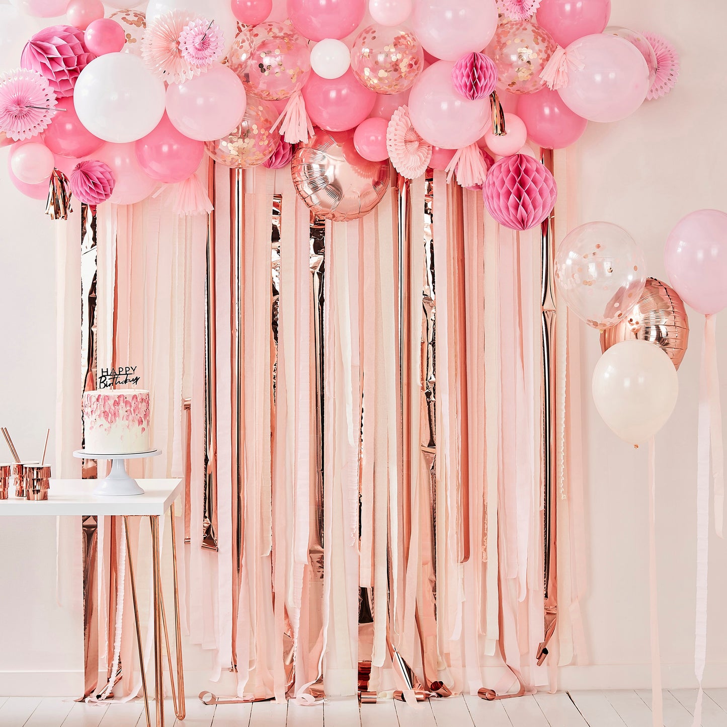 5 ballons confettis or rose pour deco evjf
