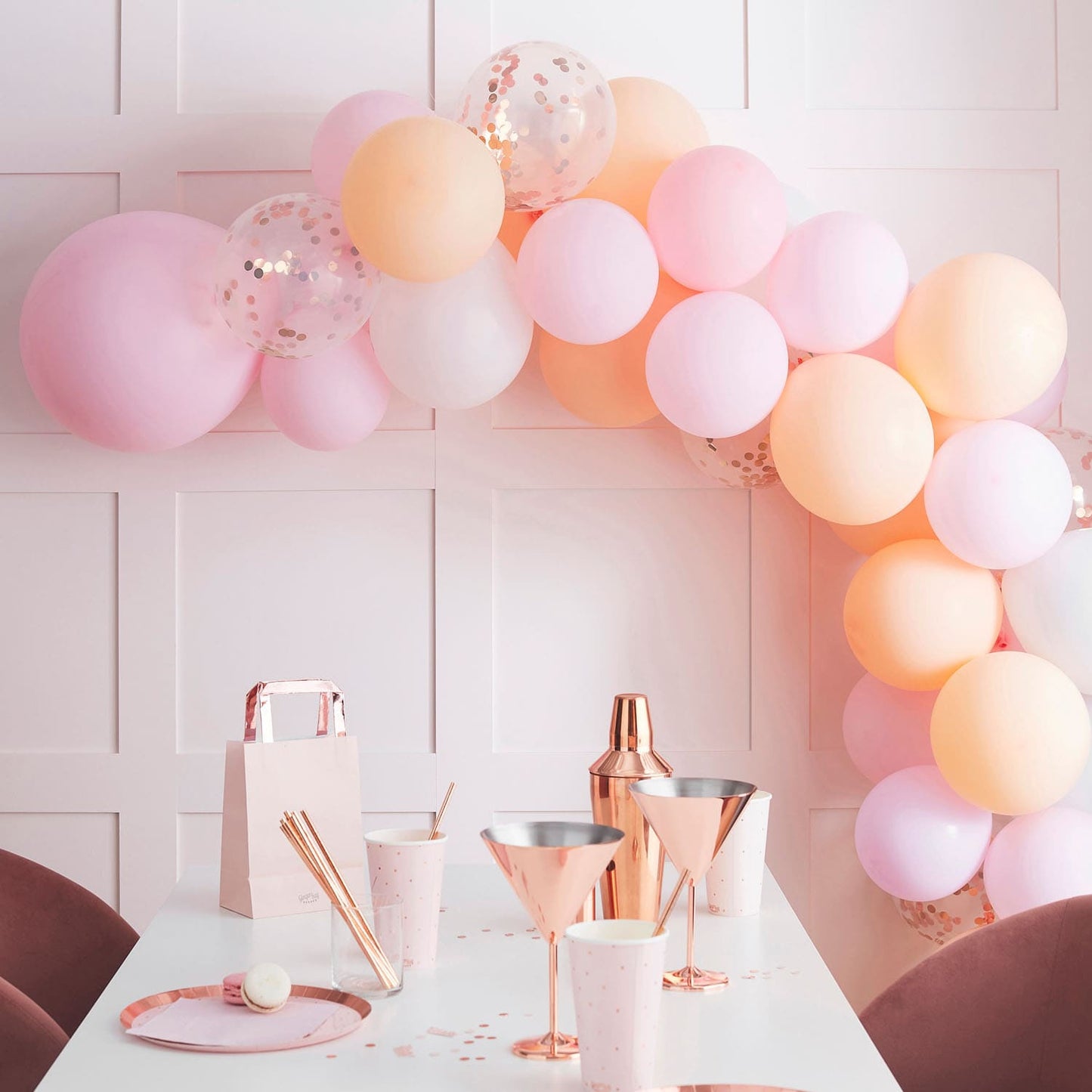 Arche Ballons Mat Rose Pastel Pêche Confettis pour EVJF
