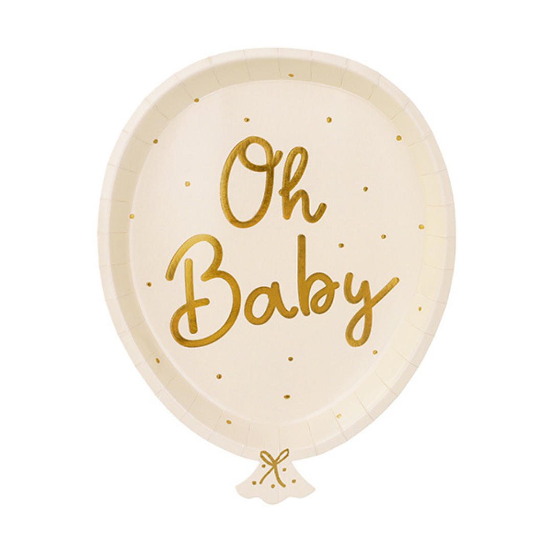 Assiettes Oh Baby Dorées pour Baby Shower