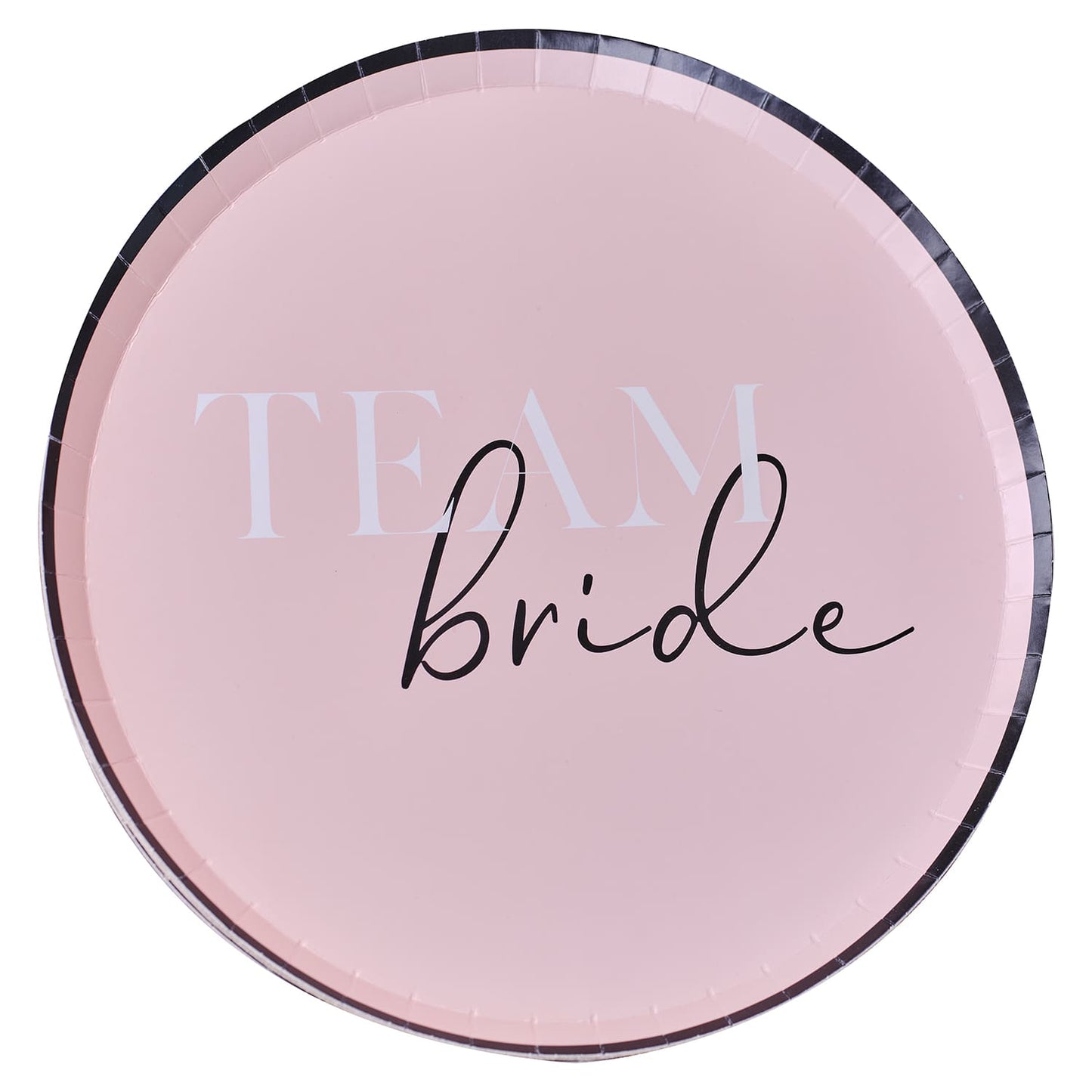 Assiettes rose pastel pour EVJF avec ecriture Team Bride
