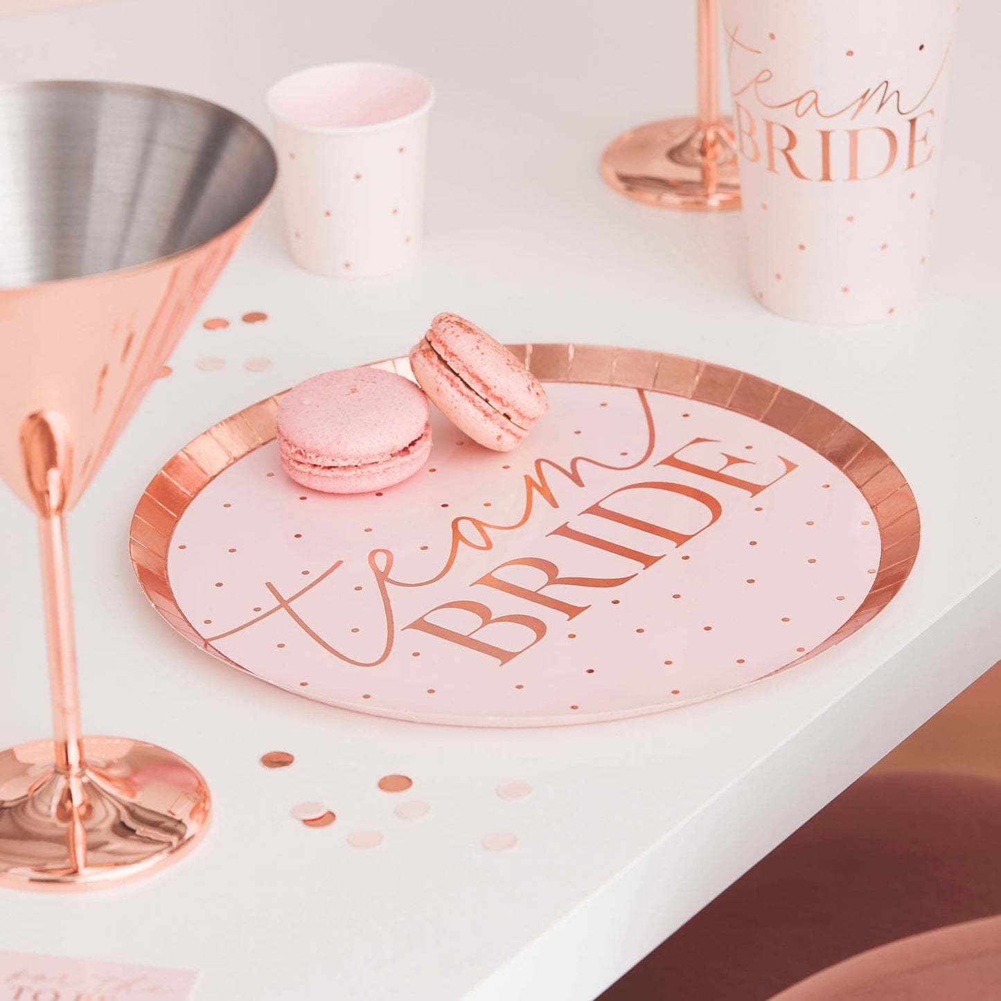 Assiettes team bride rose gold pour EVJF