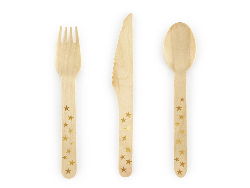 Couverts en bois étoiles dorées pour baby shower