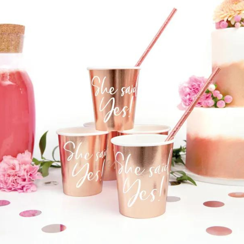 Gobelets Rose Gold avec Inscription "She said yes" pour EVJF