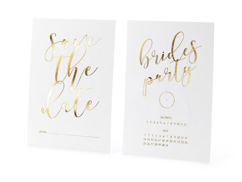 Invitations Save the Date pour EVJF blanches avec dorure or