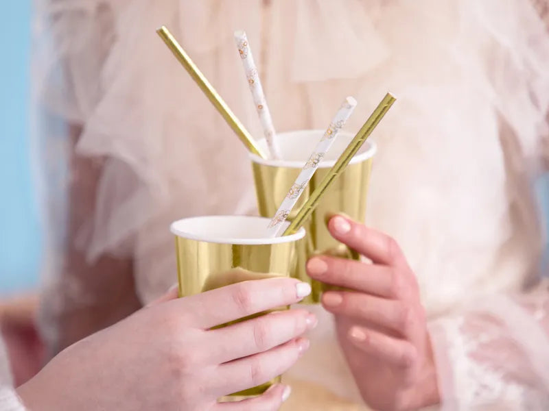 Pailles Blanches avec fleurs dorées pour EVJF