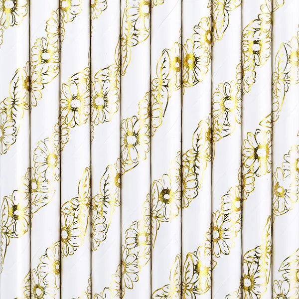 Pailles Blanches avec fleurs dorées pour EVJF