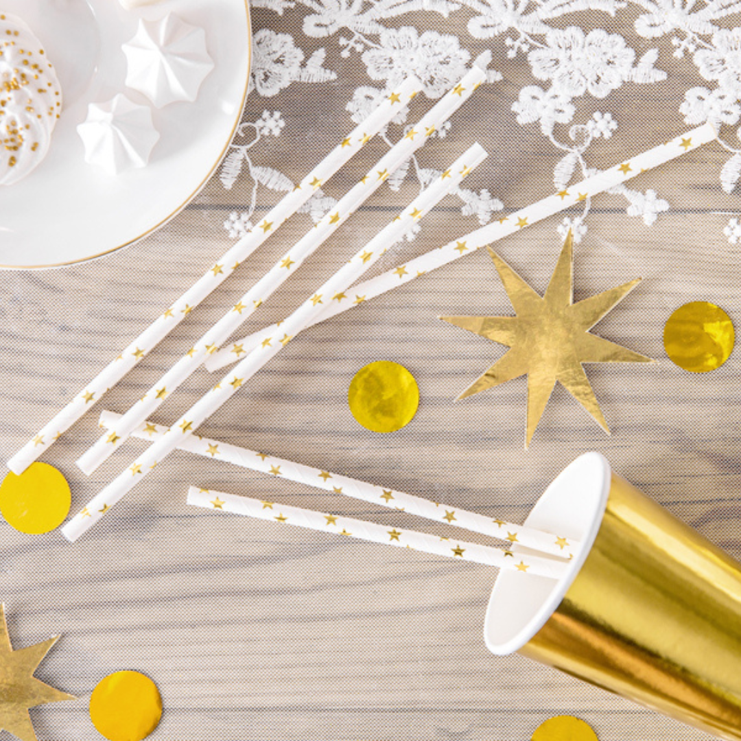 Pailles avec dorure etoile pour baby shower
