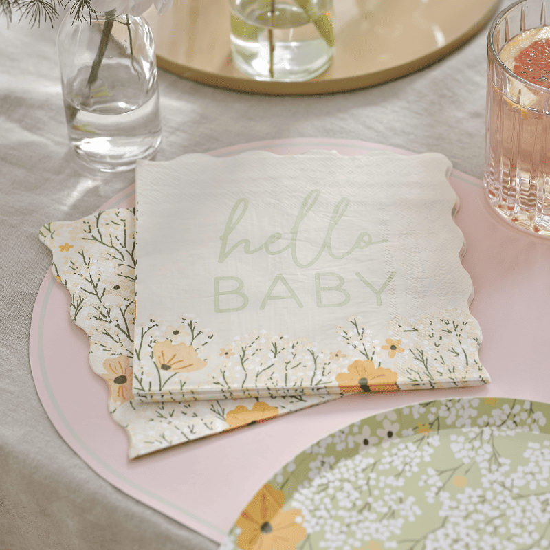 Serviettes floral hello baby jetables Baby Shower Gender Reveal