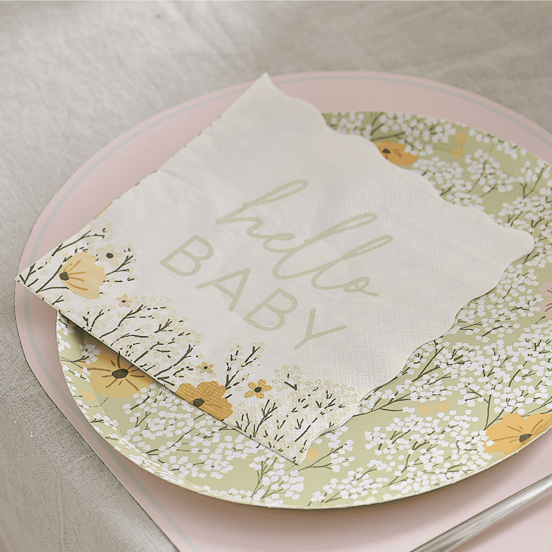 Serviettes floral hello baby jetables Baby Shower Gender Reveal