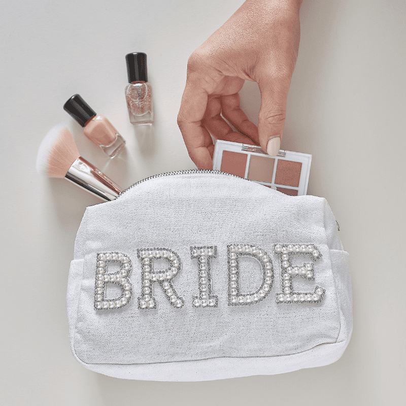 Trousse maquillage Bride brillants et perle de culture pour EVJF et mariage