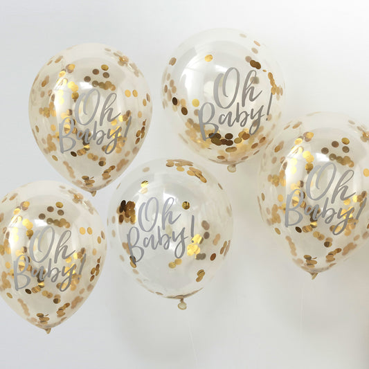 ballons confettis dorés pour une baby shower