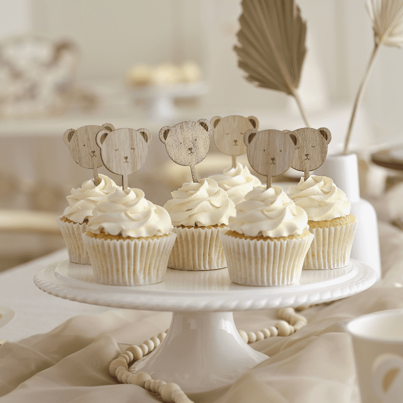 Cupcake Toppers Teddy Bear ourson Baby shower en bois