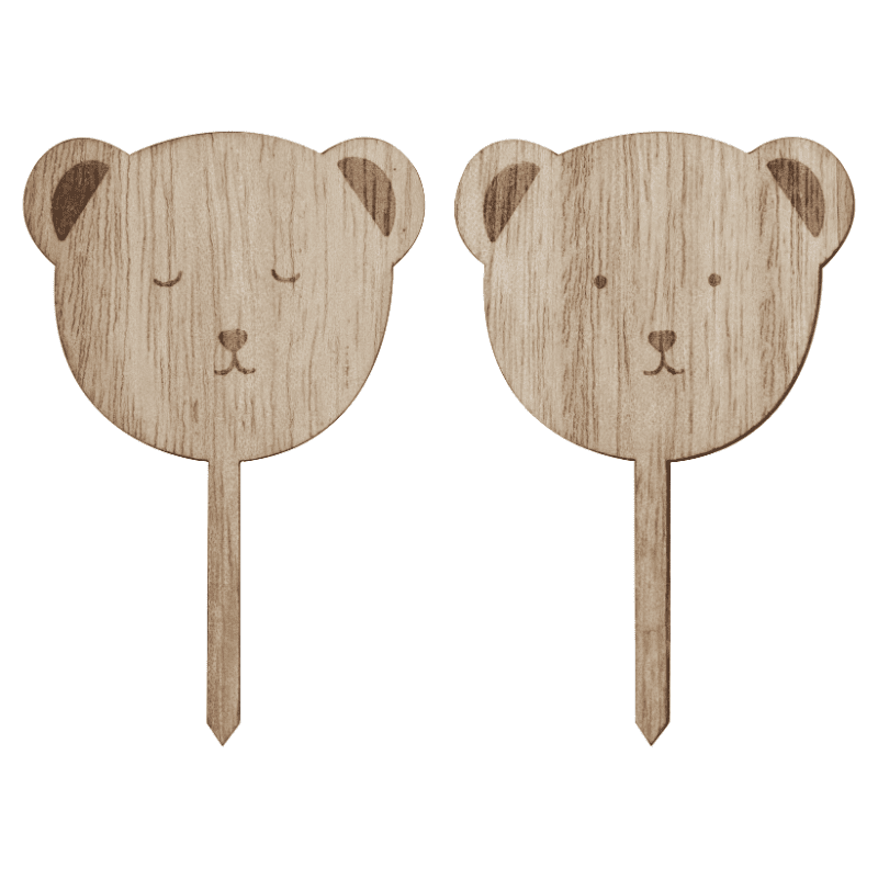 Cupcake Toppers Teddy Bear ourson Baby shower en bois