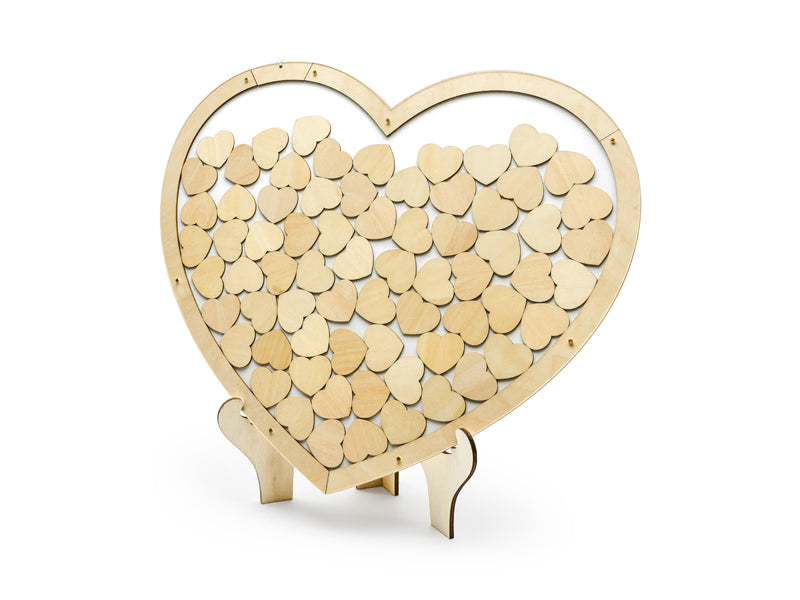 Livre d'or en bois en forme de coeur avec 70 coeurs à écrire pour le souvenir du mariage