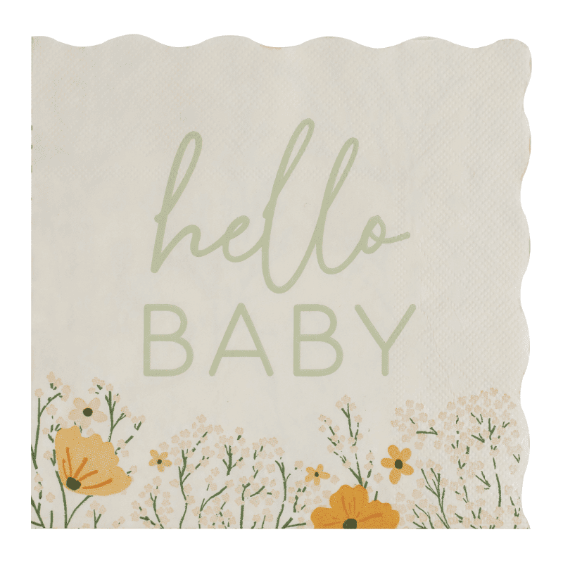 Serviettes floral hello baby jetables Baby Shower Gender Reveal